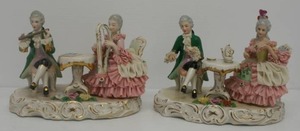 Pair Of Vintage Dresden Pocelain Lace Figurines ( AS IS Needs Repair Some Pieces Present)