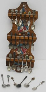Group Of Vintage Souvenir Spoons With Holder