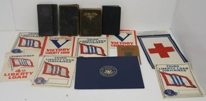 Group Of Vintage Items Including Red Cross And Third Liberty Loan Window Flags