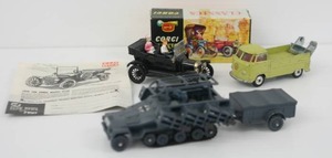 Three Vintage Corgi Toy Cars (Military One Shoots Projectiles)