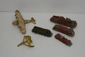 Group Of Misc. Antique Toys Including Airplane, Fire Trucks And More All Need TLC