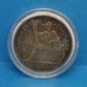 1925 French Indo-China (Indochina) Piastre Silver Crown Size Coin In Protective Case