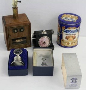 up Of Antiques Including Post Office PO Box Lamp, Pewter Bell And More