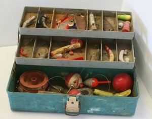 Antique Bakelite Tackle Box With Old Tackle
