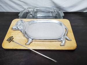 Cow Serving Tray, Pig Skewer, And Two Anchor Baking Dishes