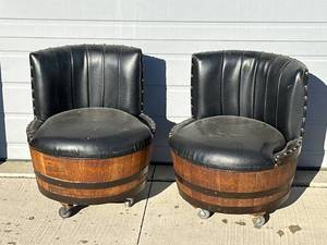 lot 16 image: Vintage Wood Keg Barrel Chairs 25 Inch Tall