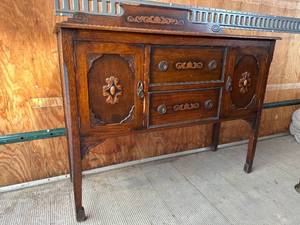 lot 53 image: Stunning Antique Inlaid Wood Desk 48x17x42 Inch Tall
