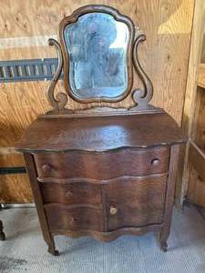 lot 55 image: Antique Bedroom Dresser & Mirror 31x31x54 Inch Tall