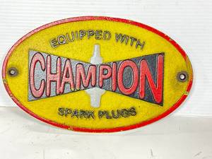 lot 66 image: Champion Spark Plug Sign  Plaque 11 Inch Wide