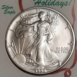 1990 AMERICAN SILVER EAGLE IN CHRISTMAS CASE