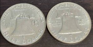 2 AU-UNC 1963-D US FRANKLIN HALF DOLLARS