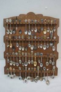 souvenir spoons with wood display rack