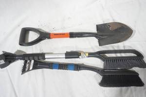 snow brushes, shovel
