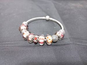 Sterling Silver Pandora Bracelet With 6 Beads And Charms
