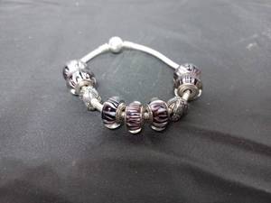 Sterling Silver Pandora Bracelet With 7 Beads, Two Charms And Disney Clasp