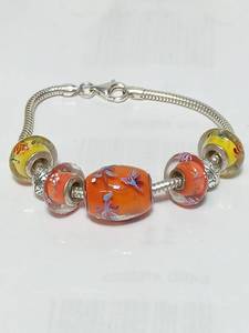 Sterling Silver Fenton Bracelet 5 Beads And 2 Charms