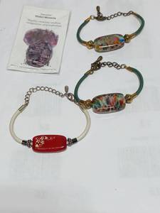 Three Glass Bead Bracelets And Fenton Glass Bead