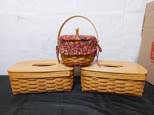 Two Long Tissue Baskets And Small Pumpkin Basket