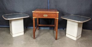 lot 194 image: Wooden End Table w Drawer & Pair of Vintage End Tables X