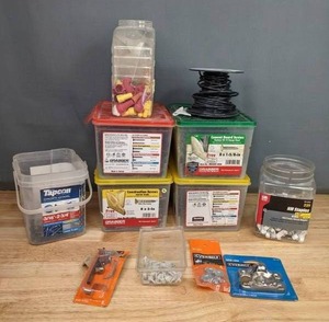 lot 127 image: Assorted Hardware Framing Screws, Tee Nuts, Sash Lock, Construction Screws, Cerrowire and More F