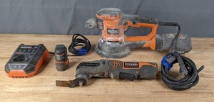 lot 109 image: Ridgid Charger, Ridgid Cordless Jobmax Multi Tool, Rigid Orbital Sander and More F