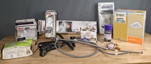 lot 117 image: Home Improvement Lot Delta Everly Towel RingTP HolderTowel Bar, WeMo Wifi Light SwitchSmart Plug, Everbilt Bath Drain, and More  F