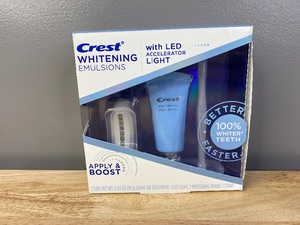 lot 43A image: Brand New Crest Whitening Emulsions with LED Light and 60 3D Whitestrips Dental Kit P