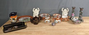 lot 139 image: Collection of Plates, Tea Pot, Platters, Candle Holders, Buddha Tiki Mugs, and Cloisonne Egg from China & Japan M