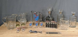 lot 144 image: Assortment of Barware, Including Glass Pitchers, Old Style Beer Glasses, Decanters, Bar Keys, Shot Glasses and More M