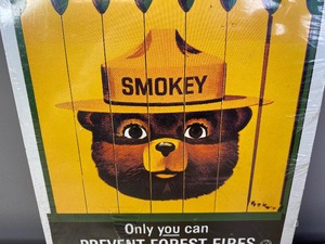 lot 12A image: New 1988 Ande Rooney Porcelain Enamel Smokey the Bear Prevent Forest Fire Advertising Sign M