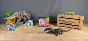 lot 162 image: Dinosaur Toys - Jurassic World Imaginext Dino Toy, 100-Piece Holographic Puzzle, Mega Blocks Toy, and Fisher Price Design-a-Saur Building Toy M