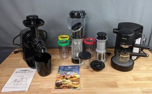 lot 186 image: Kitchen Essentials One Is All Masticating Juicer, Magic Bullet w Accessories, & Krups Espresso Machine M