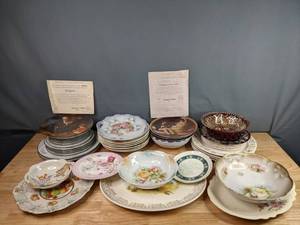 lot 168 image: (39) Assorted Collectors Plates and Saucers (Limited Edition Norman Rockwell, Homer Laughlin, Franklin Mint, Queens, Pemberton & Oakes, and more) M