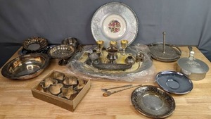 lot 205 image: Assortment of Silver-Plated Serving Pieces, Vintage Cookie Cutters, Limoges, Farberware, Kromex, Reed & Barton, and More M