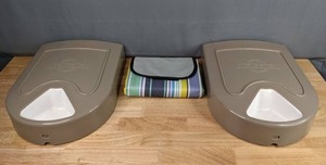 lot 250 image: (2) PetSafe 5 Meal Automatic Pet Feeders and a Striped Picnic Blanket M