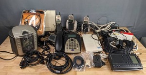 lot 256 image: Assortment of Cordless Handheld Phones, Timex Indiglo Radio, Answering System, Stereo Headset, 50 Ft. Coaxial Cable, Grundig Yacht Boy 500 and More M