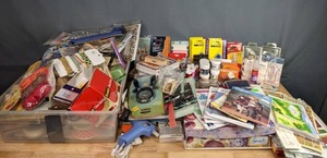 lot 228 image: Large Assortment of Craft Supplies Stamps, Embossing Powder, Squeeze Punch, Blending Chalks, Cards and Much More M
