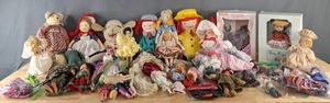 lot 243 image: Collection of Vintage & Modern Soft Dolls, Horsman, Effanbee, Lamb Chop Puppet, Madeline, Raggedy Ann, Doll Clothes and Parts, and More  M