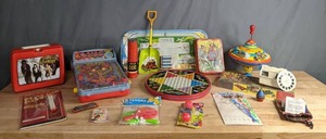 lot 219 image: Vintage Collectible Toys Empire Strikes Back Lunchbox and Thermos, Harmonica, Spin Top, View Master, Hawk San Francisco Cable Car Model and More  M