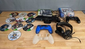 lot 265 image: X-Box 360 Kinect Sensor, (2) Playstation Controllers, Gaming Headphones with Mic, Assortment of X-Box & Playstation Games Call of Duty, Grand Theft Auto, NBA 2K, and More  M