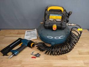 lot 277 image: TnT Tools n Tasks 2 Brad Nailer and 3 Gallon Oilless Air Compressor M