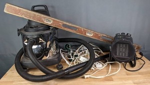 lot 318 image: ShopVac 4030DH WetDry Vacuum, Empire 48L Level, Comfort Zone Heater, Misc. Cords  M