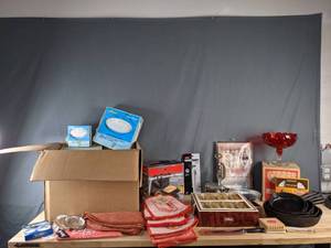 lot 93 image: Maxim Sandwich Maker, Dinner Plates, Cast Iron Skillets, Allegro Fine China Sets, Tea Cups and More  Z