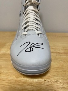 lot 6 image: Autographed NBA Minnesota Timberwolves Karl-Anthony Towns, Anthony Edwards & DAngelo Russell Nike Air Max 720 Basketball Shoe R