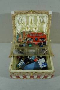 Vintage Sewing Basket with Sewing Accessories