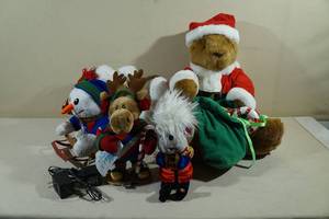 Assorted Plush Christmas Dcor -Moose, Snowman Sledding, Mouse, Bear