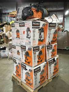 Pallet with assorted Ridgid Shop Vacs various models and conditions review pictures
