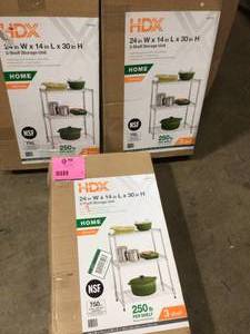 Lots of 3 HDX 3 shelf storage units  Customer Returns See Pics