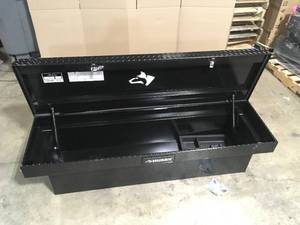 Husky 71.36 in. Matte Black Aluminum Full Size Crossbed Truck Tool Box review pictures slight damage