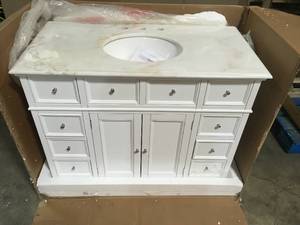 Home Dec Hampton Harbor 44 in. W x 22 in. D Bath Vanity in White with Natural Marble Vanity Top in White review pictures